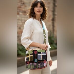 Rising International Cotton multicolor Two Pocket floral of Life Bag